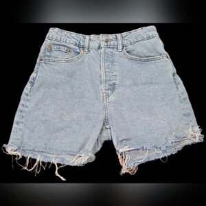 H&M Divided Women's 6, Light-wash Denim Jean Shorts: Distressed & Button-up